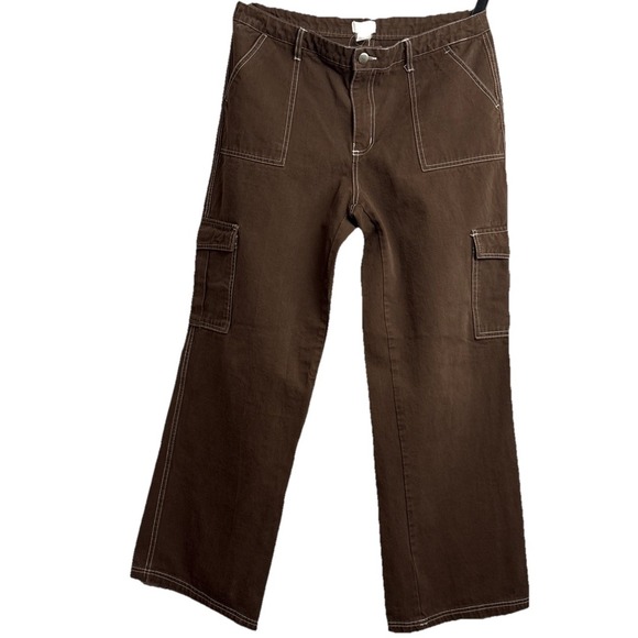 Full Tilt Pants - VTG Y2K Full Tilt Brown Cargo Pants SzXL Contrast Stitching Wide Leg‎ Utility